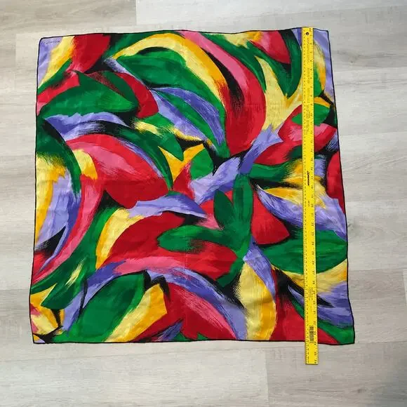 Echo Scarf Womens Silk like Multicolor Abstract Square 32 x 34 - Picture 4 of 5